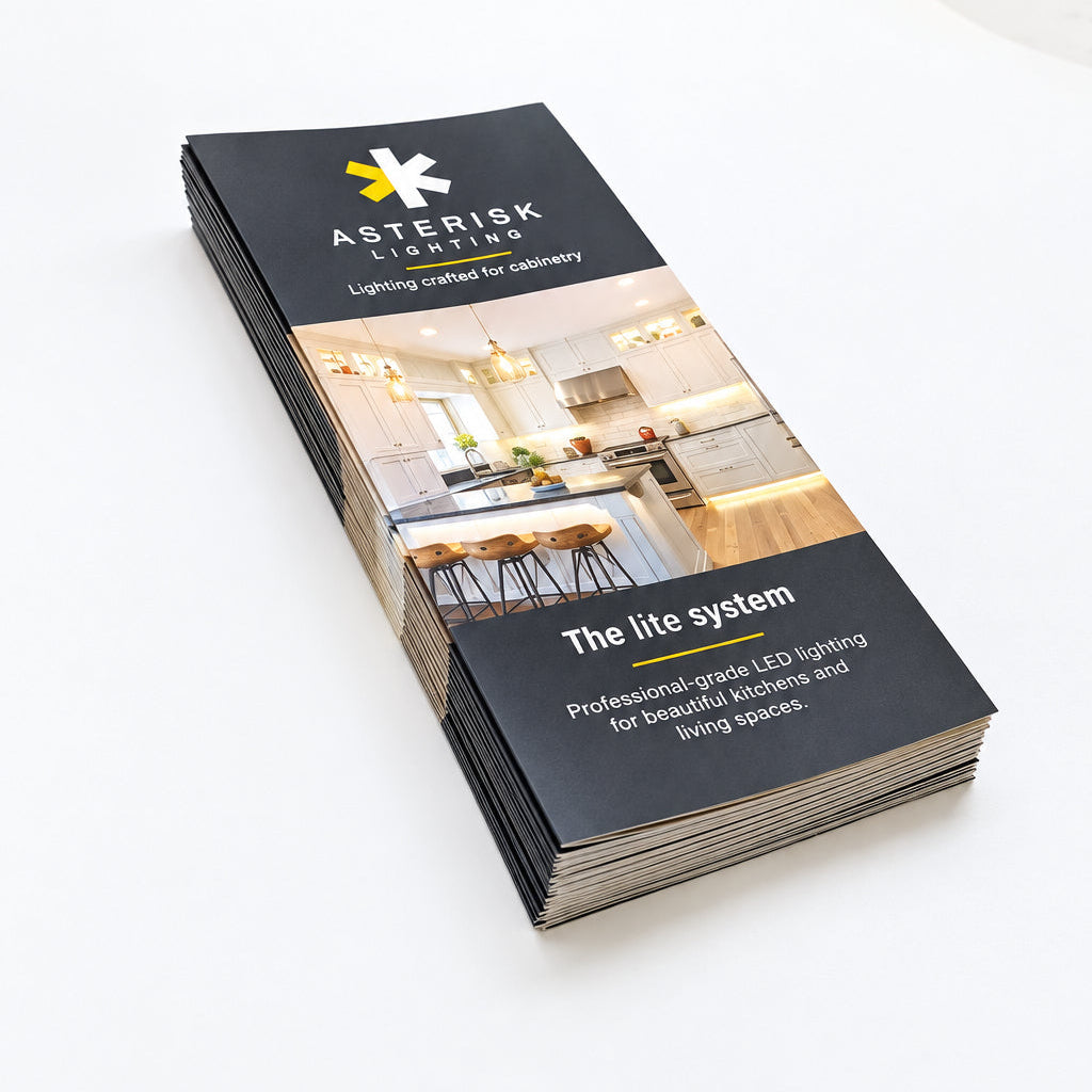 Stack of Asterisk Lighting brochures